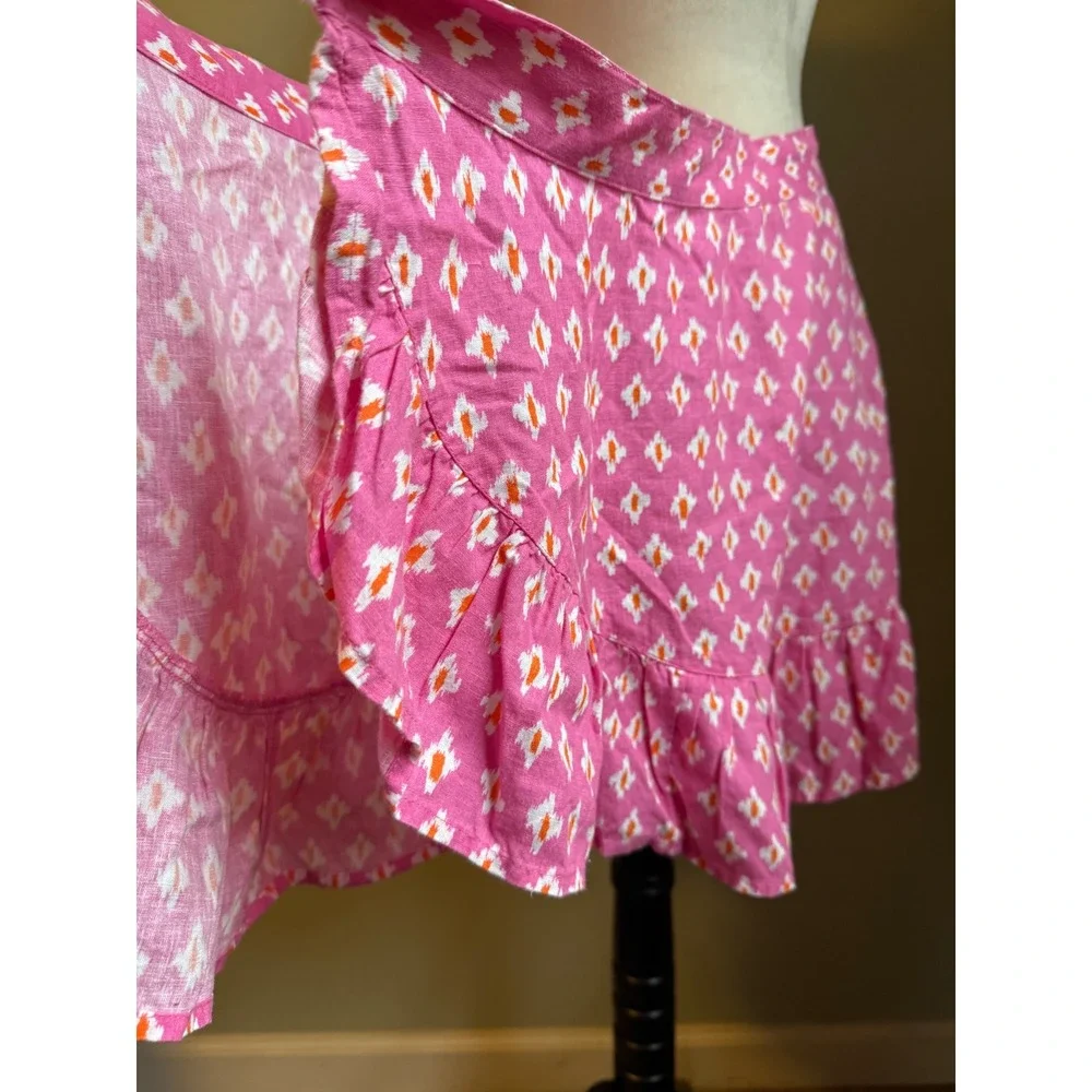Aerie Pink Geometric Print Ruffle Wrap Mini Skirt  L boho y2k Flowy fairy linen